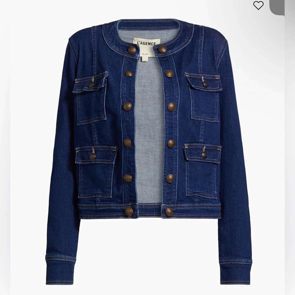 NWOT L’AGENCE Yari Collarless Jean Jacket in color Bishop MSRP $498 (XXS) - Picture 3 of 14